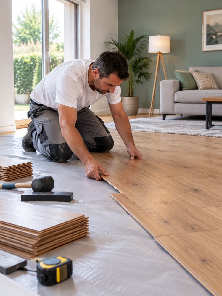 Pose d'un plancher flottant dans un appartement par Reno'Zen de Teyran dans l'Hérault