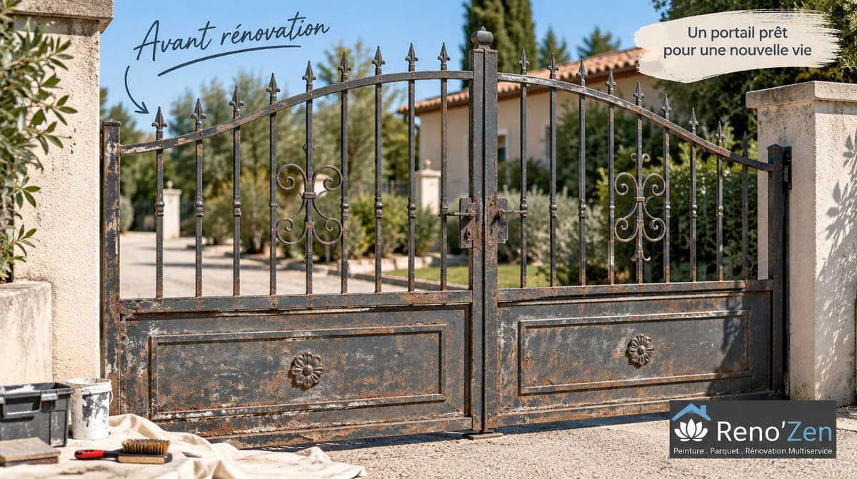 Rénovation d'un portail métallique avant mise en peinture d'une villa à Saint Jean de Vedas dans l'Hérault
